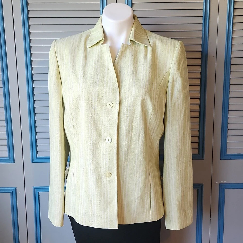 Vintage Dress Barn Light Green & White Textured Blazer